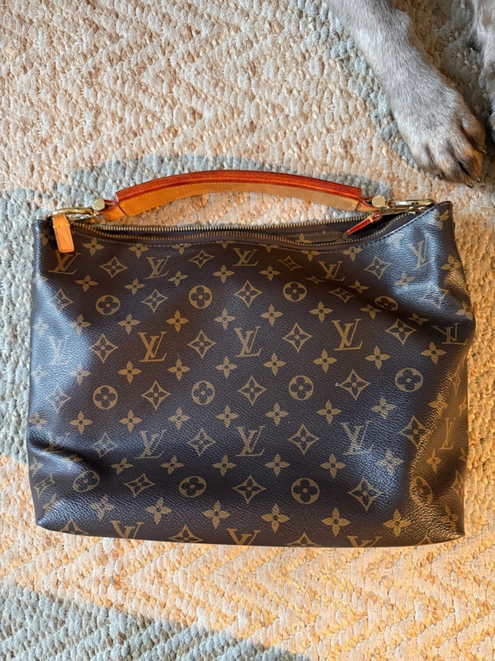 Designer Inspired Monogram Canvas Hobo Shoulder Bag in Brown